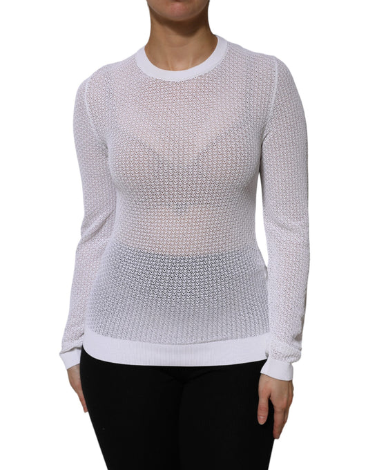 Dolce & Gabbana White Round Neck Long Sleeves Pullover Top Dolce & Gabbana