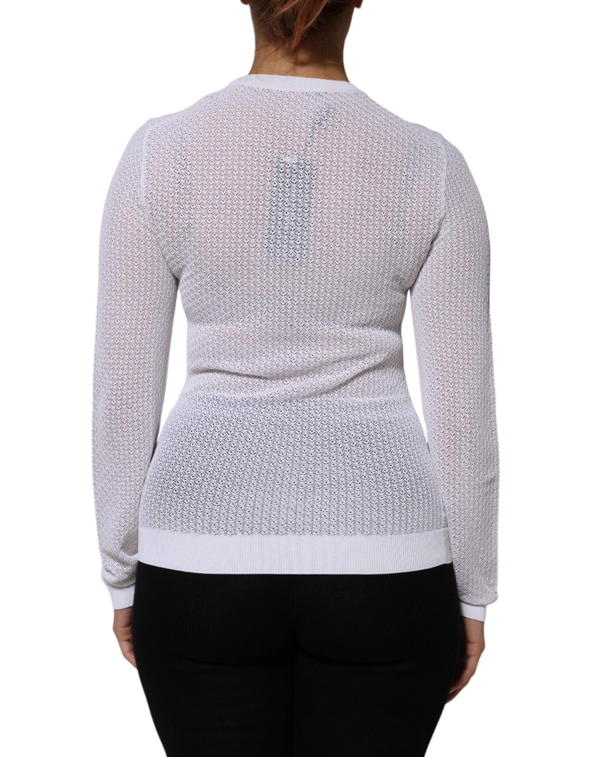 Dolce & Gabbana White Round Neck Long Sleeves Pullover Top Dolce & Gabbana