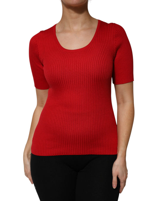Dolce & Gabbana Red Round Neck Short Sleeves Pullover Top Dolce & Gabbana
