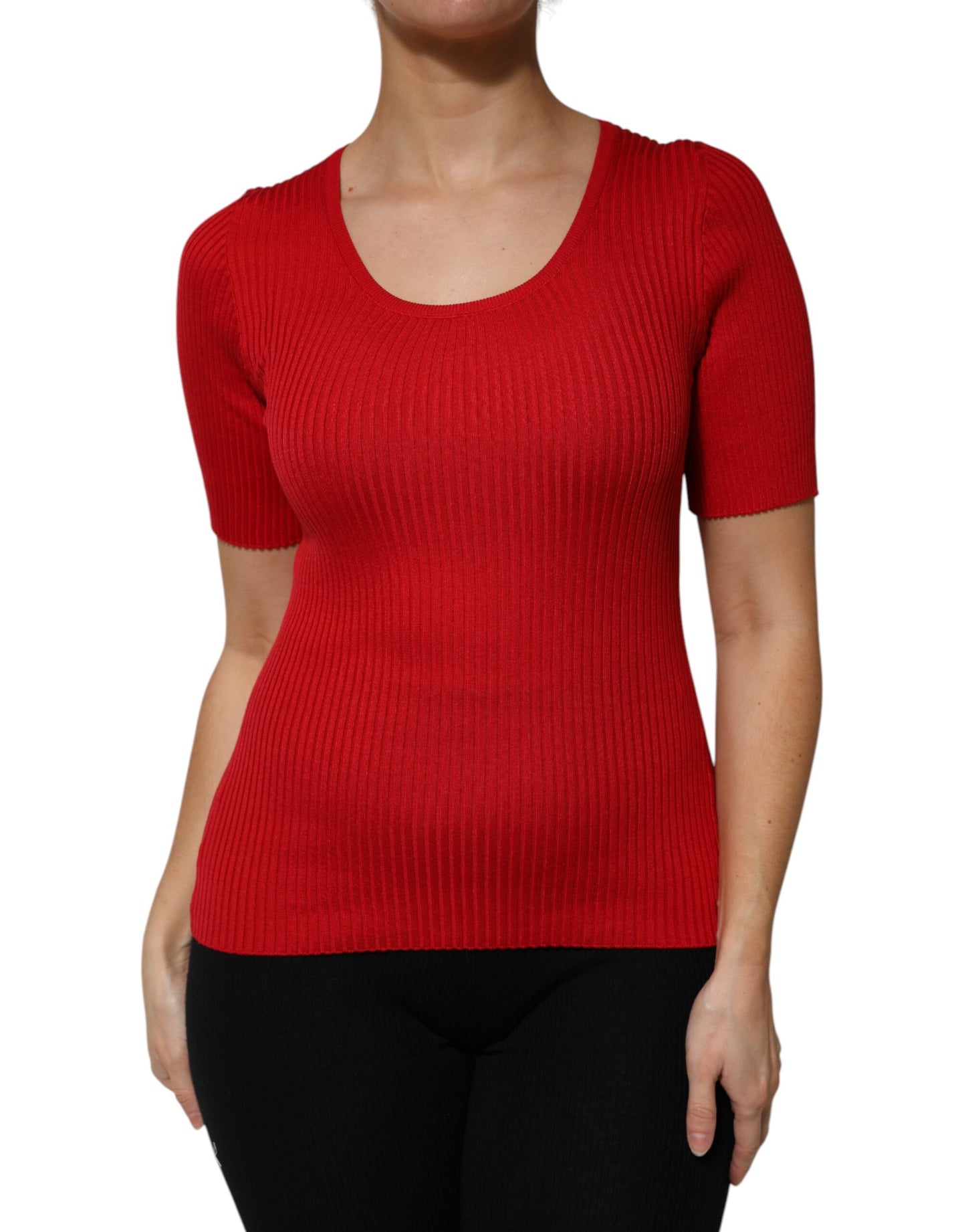 Dolce & Gabbana Red Round Neck Short Sleeves Pullover Top Dolce & Gabbana