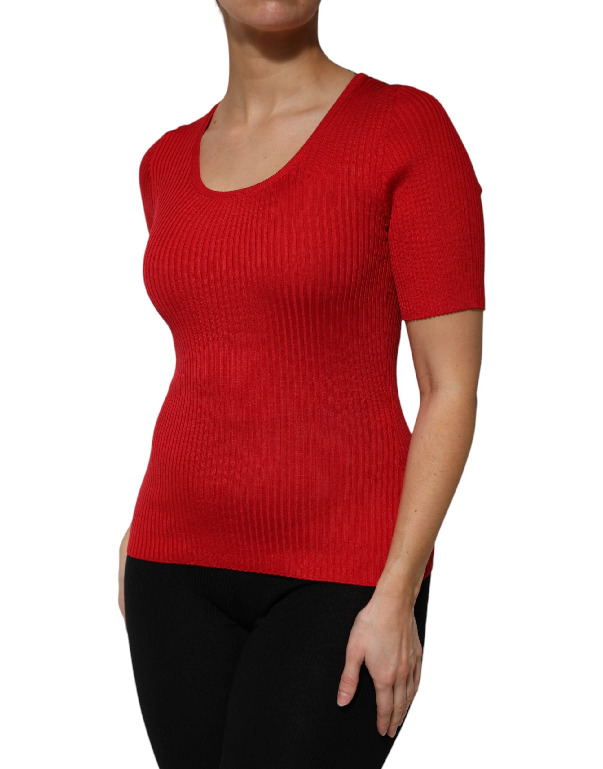 Dolce & Gabbana Red Round Neck Short Sleeves Pullover Top Dolce & Gabbana