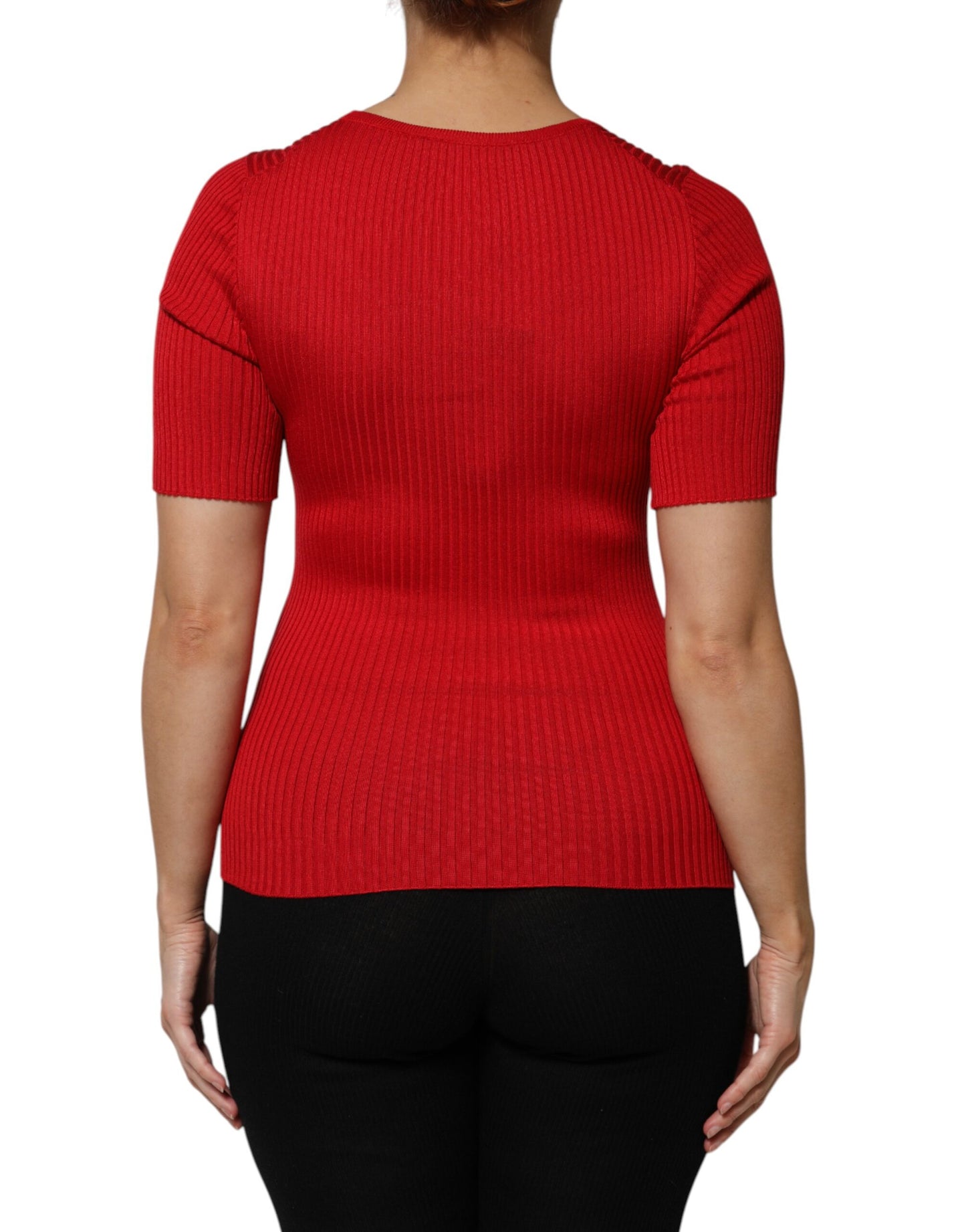 Dolce & Gabbana Red Round Neck Short Sleeves Pullover Top Dolce & Gabbana