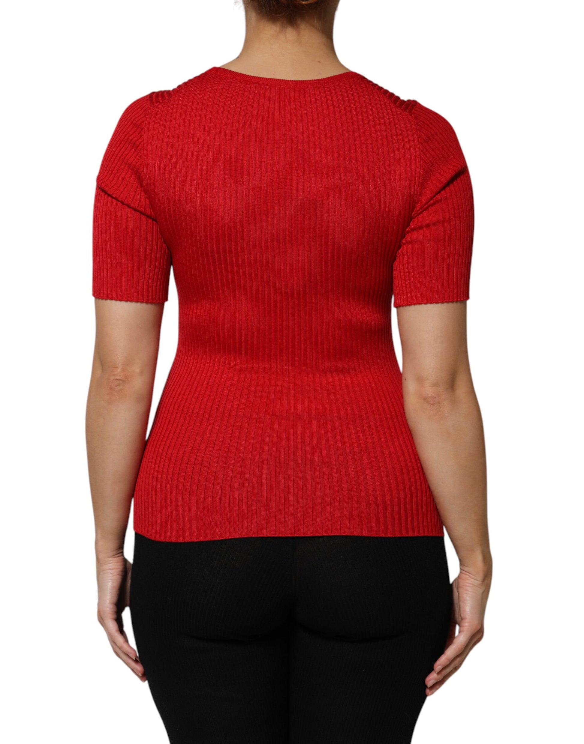 Dolce & Gabbana Red Round Neck Short Sleeves Pullover Top Dolce & Gabbana
