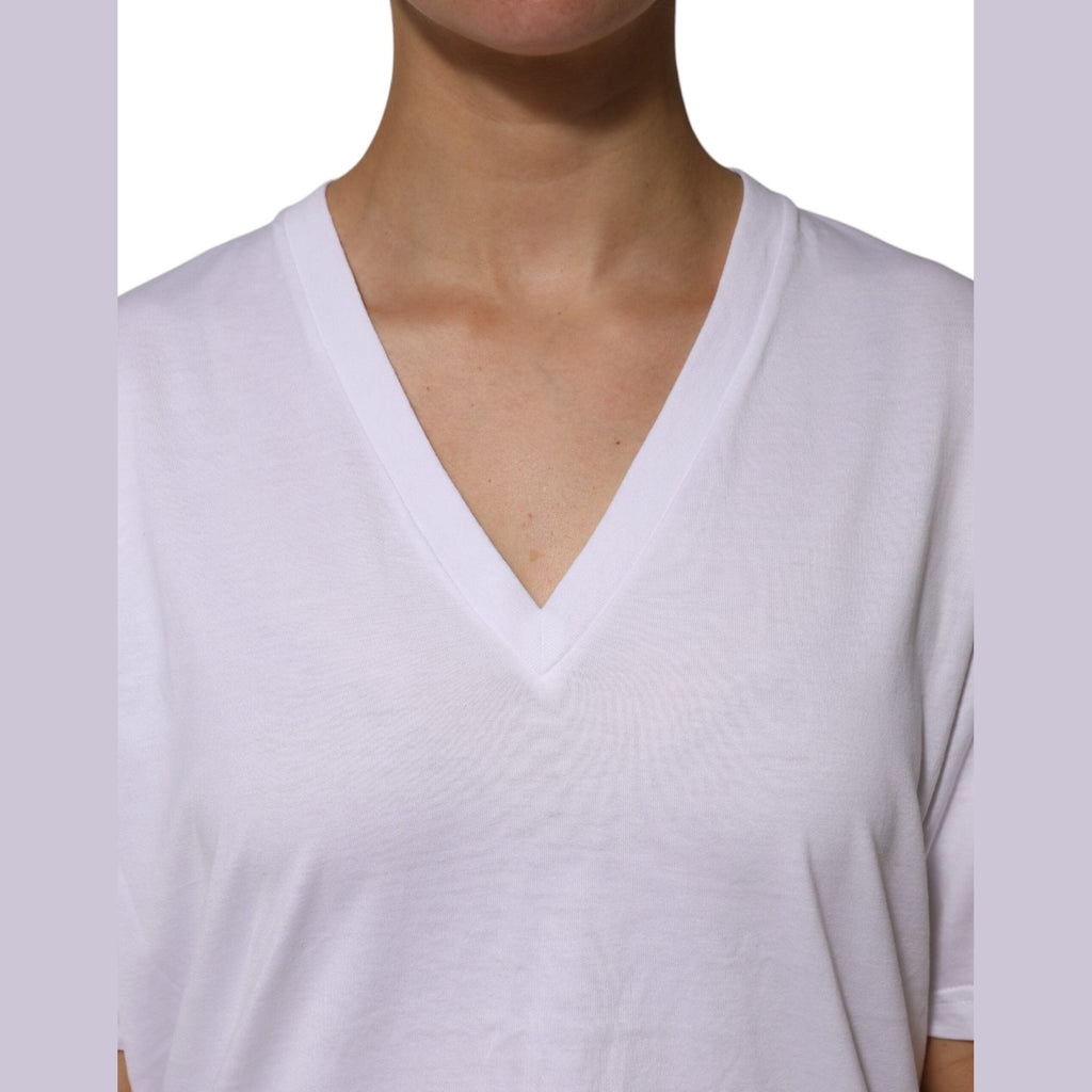 Dolce & Gabbana White Cotton Short Sleeves V-neck T-shirt