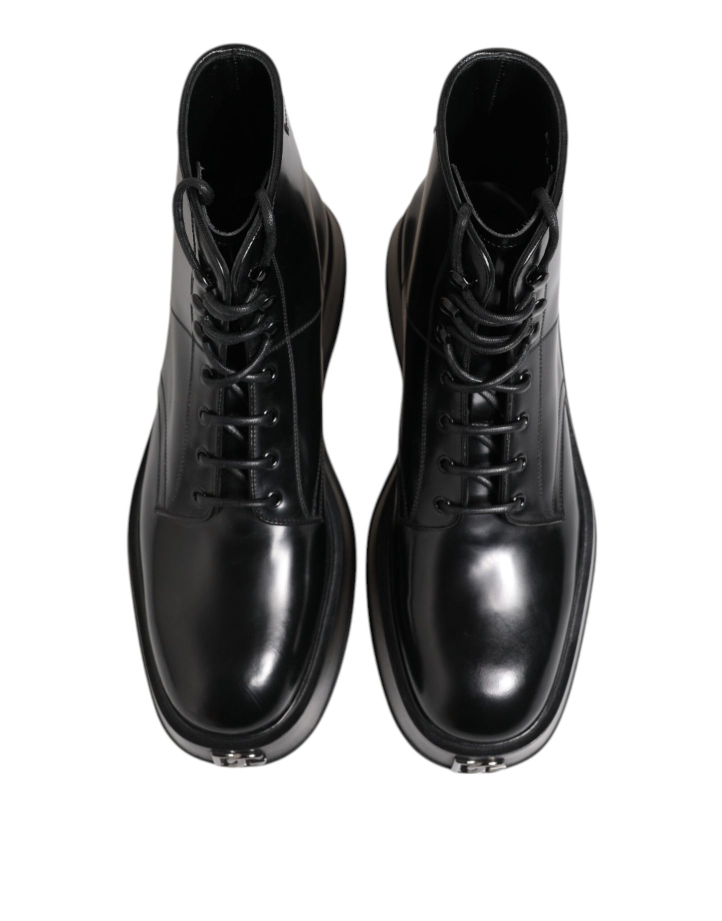 Dolce & Gabbana Black Leather Logo Ankle Boots Lace Up Shoes Dolce & Gabbana