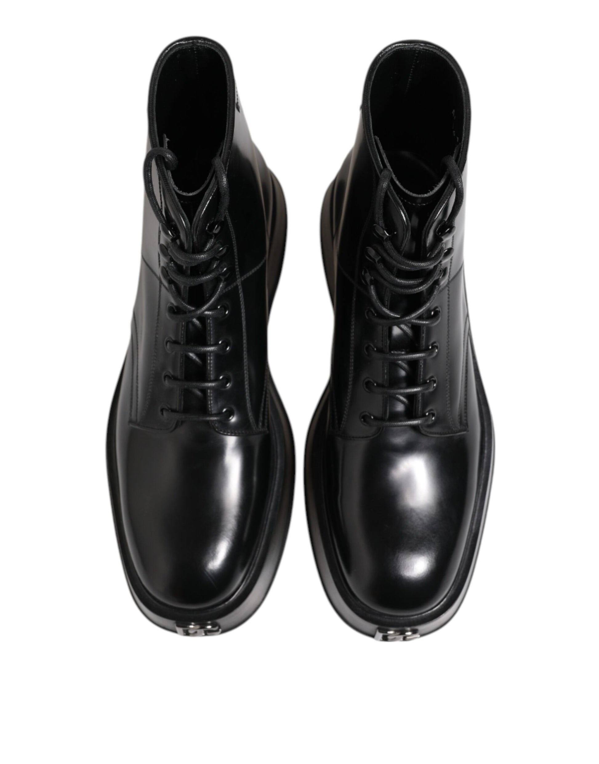 Dolce & Gabbana Black Leather Logo Ankle Boots Lace Up Shoes Dolce & Gabbana