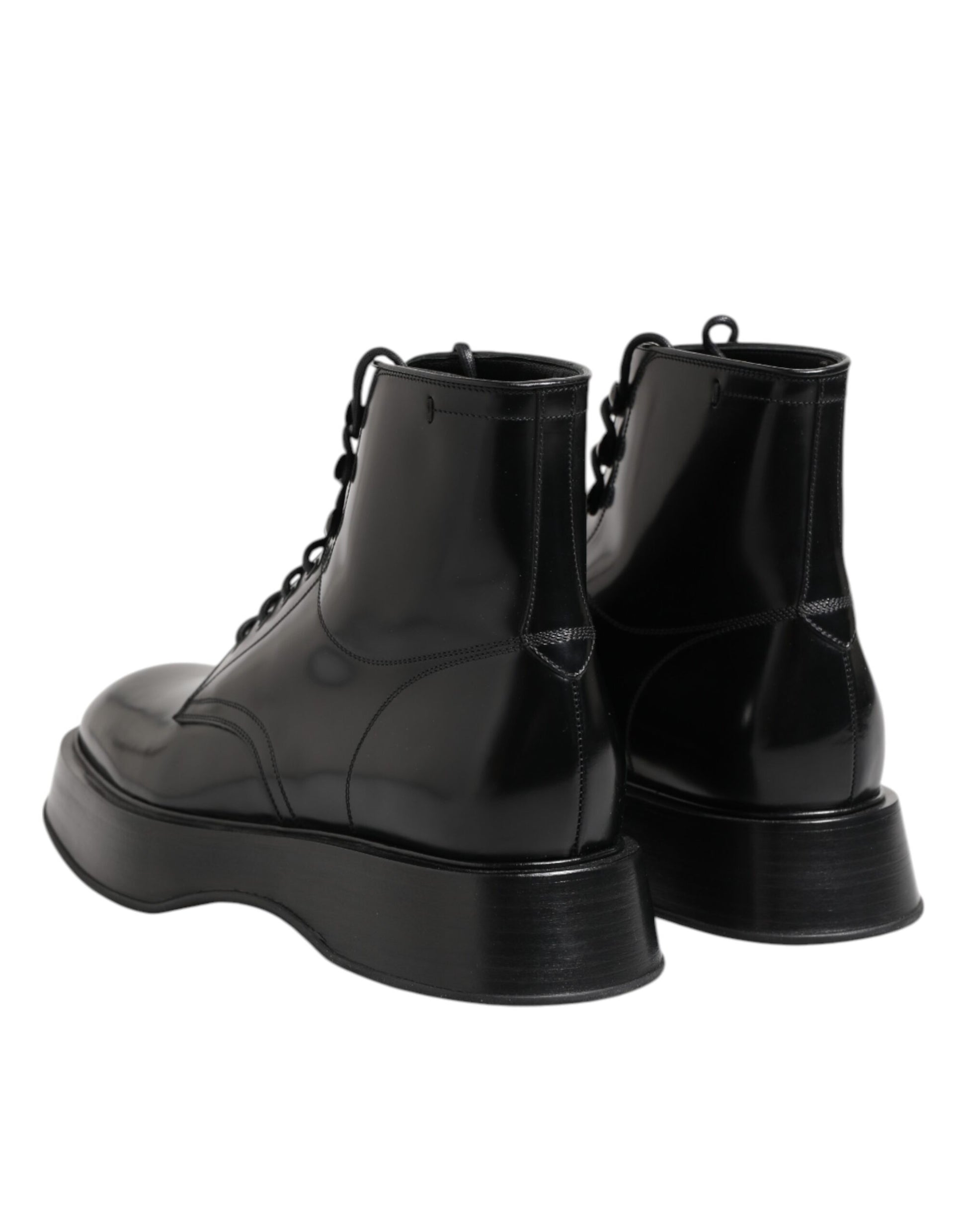 Dolce & Gabbana Black Leather Logo Ankle Boots Lace Up Shoes Dolce & Gabbana