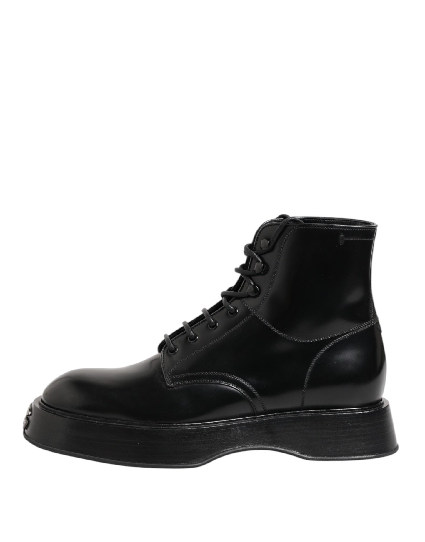 Dolce & Gabbana Black Leather Logo Ankle Boots Lace Up Shoes Dolce & Gabbana