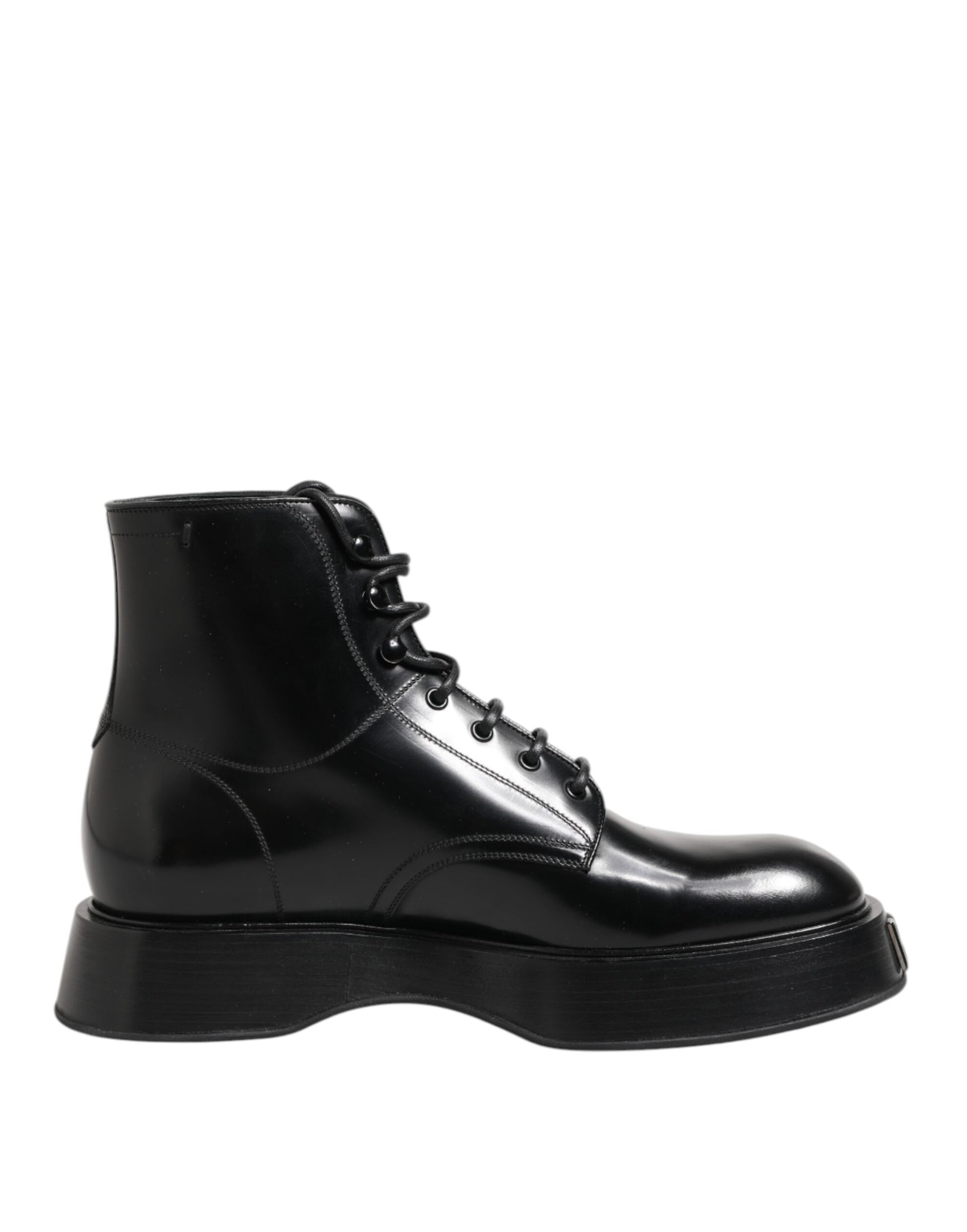 Dolce & Gabbana Black Leather Logo Ankle Boots Lace Up Shoes Dolce & Gabbana