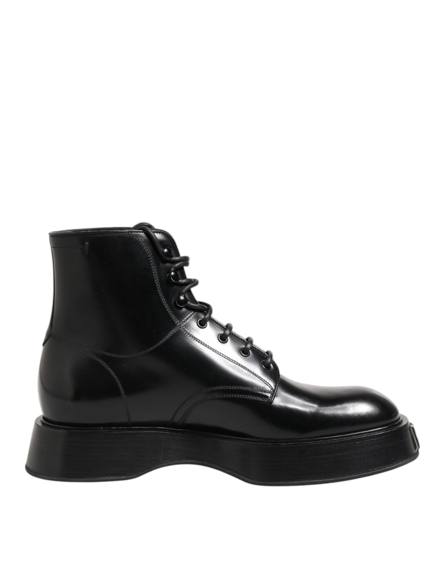 Dolce & Gabbana Black Leather Logo Ankle Boots Lace Up Shoes Dolce & Gabbana