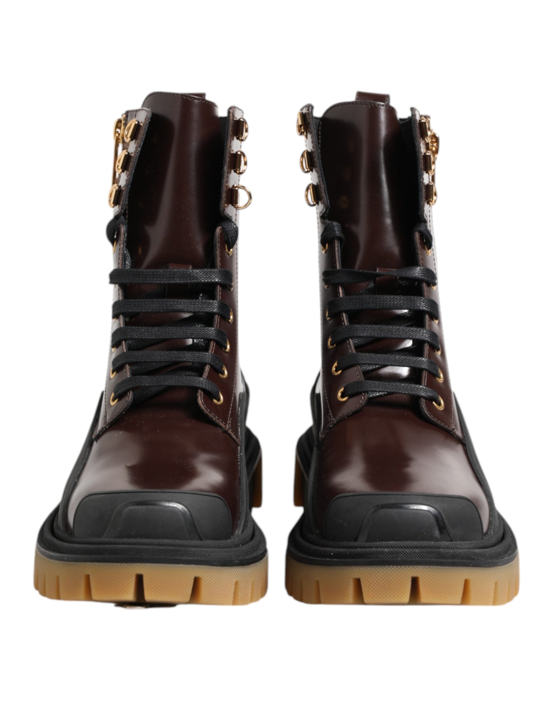Dolce & Gabbana Brown Black Leather Boots Zipper Lace Up Shoes Dolce & Gabbana