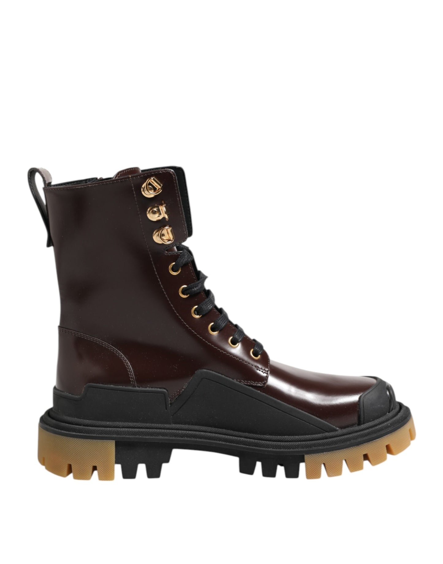 Dolce & Gabbana Brown Black Leather Boots Zipper Lace Up Shoes Dolce & Gabbana