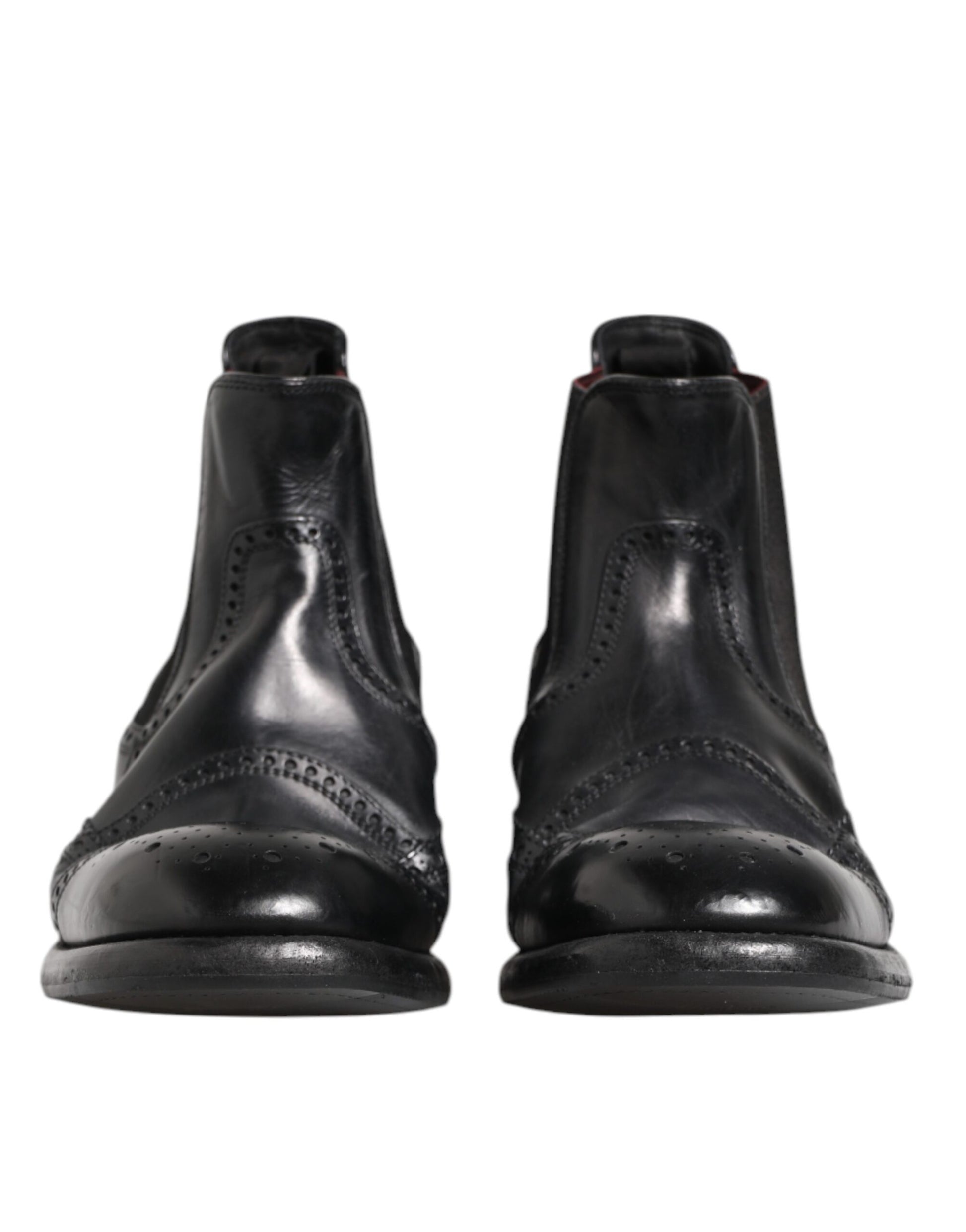Dolce & Gabbana Black Leather Ankle Boots Slip On Shoes Dolce & Gabbana