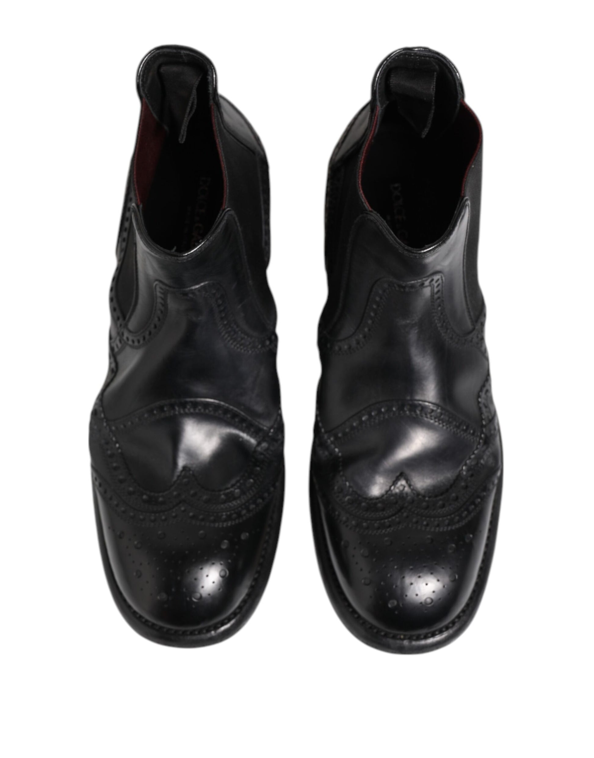 Dolce & Gabbana Black Leather Ankle Boots Slip On Shoes Dolce & Gabbana