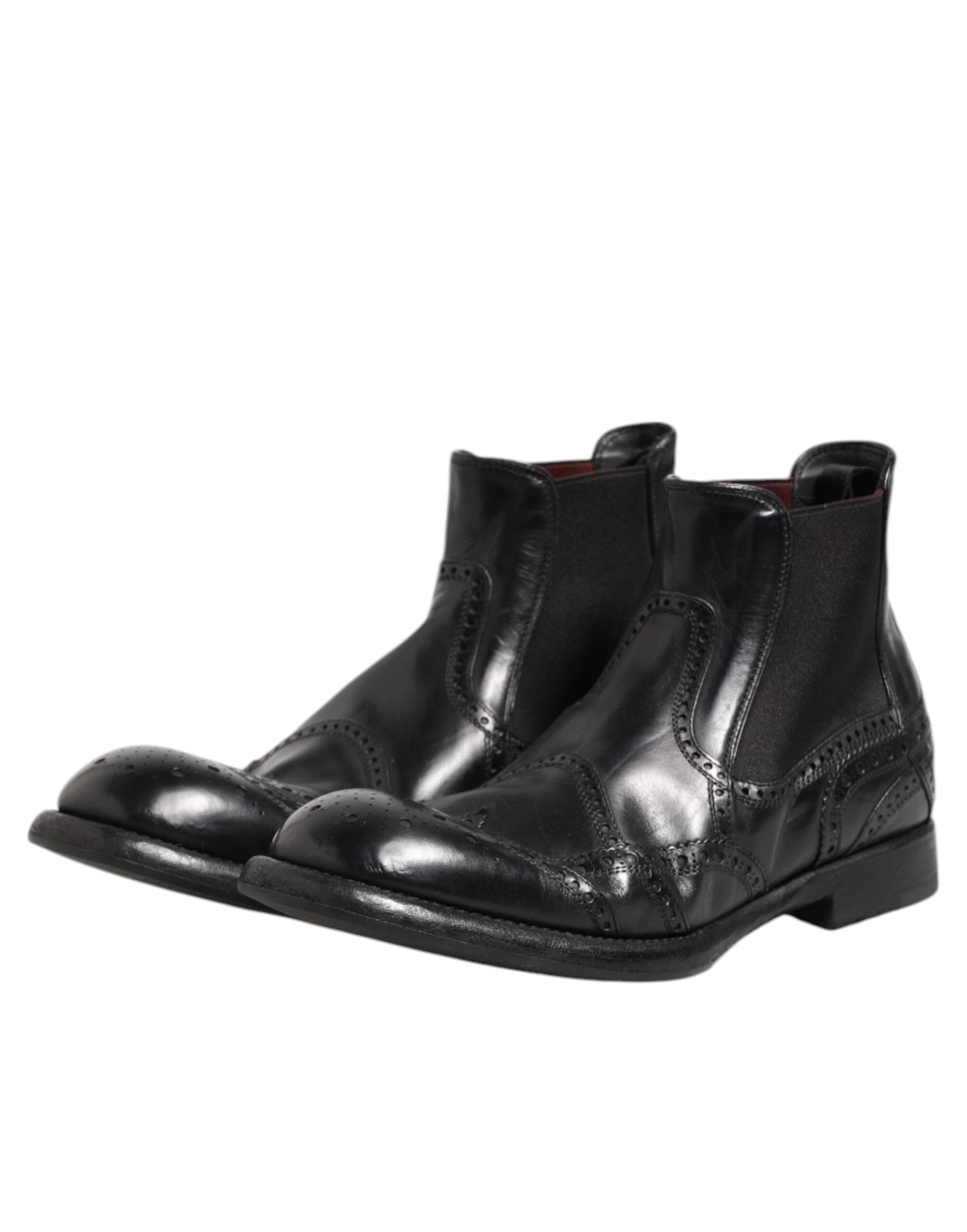 Dolce & Gabbana Black Leather Ankle Boots Slip On Shoes Dolce & Gabbana