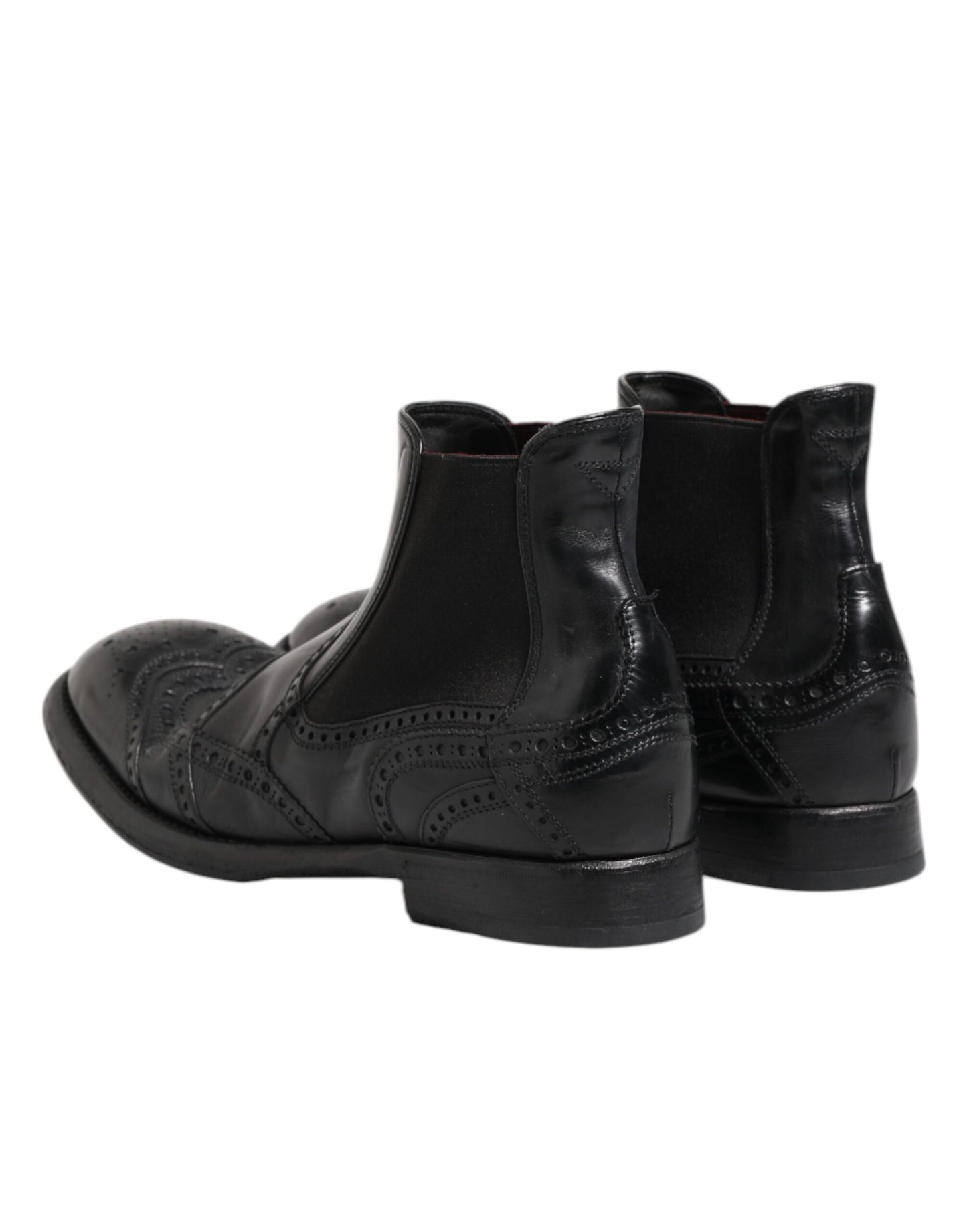 Dolce & Gabbana Black Leather Ankle Boots Slip On Shoes Dolce & Gabbana