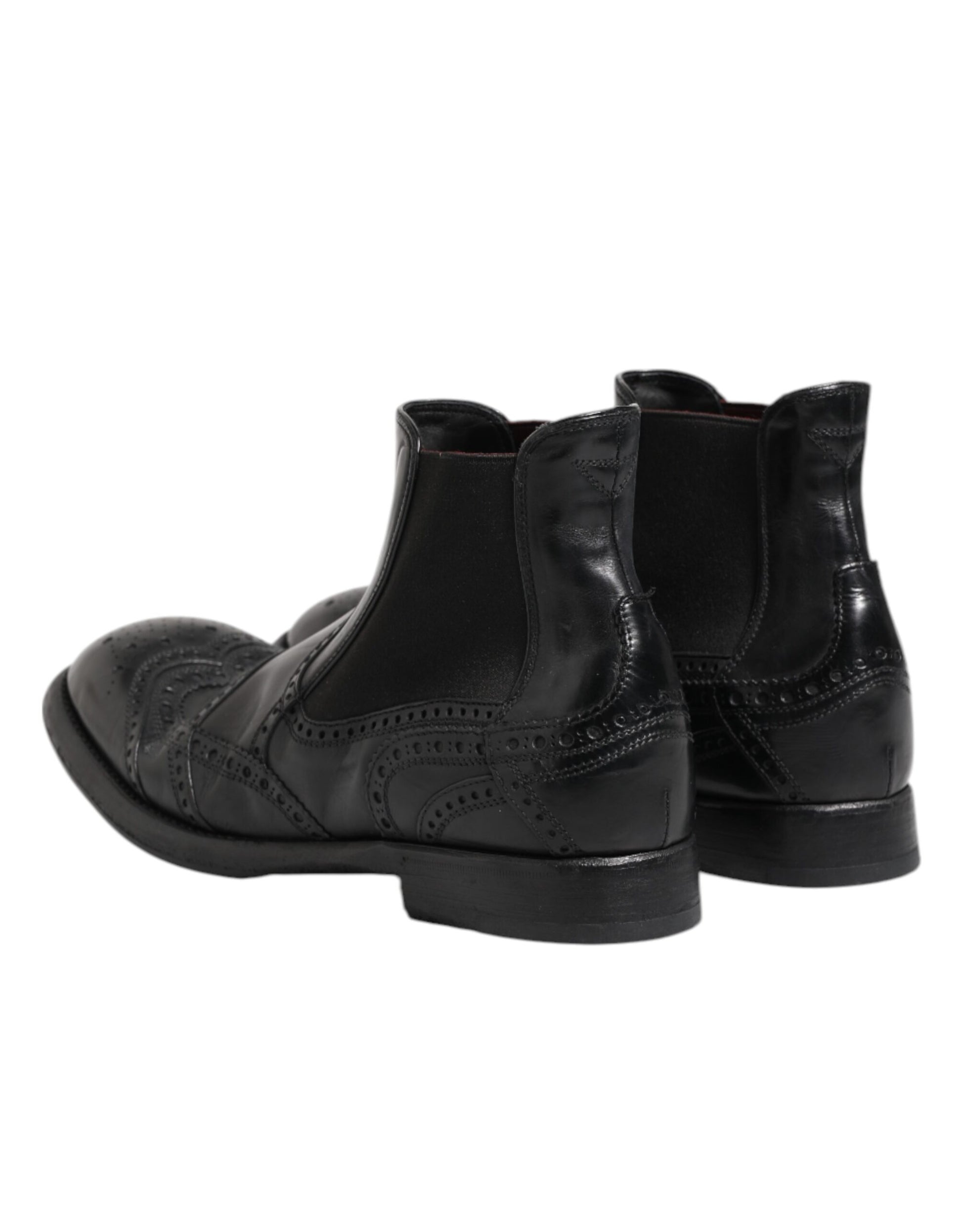 Dolce & Gabbana Black Leather Ankle Boots Slip On Shoes Dolce & Gabbana