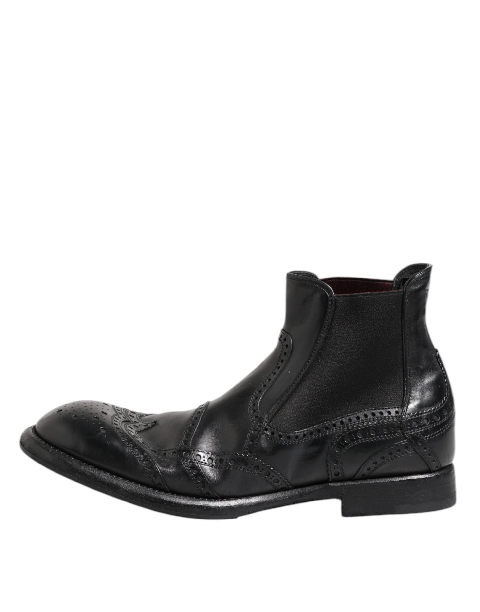 Dolce & Gabbana Black Leather Ankle Boots Slip On Shoes Dolce & Gabbana