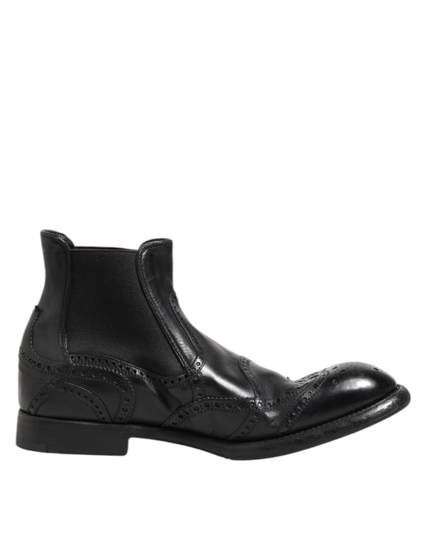 Dolce & Gabbana Black Leather Ankle Boots Slip On Shoes Dolce & Gabbana