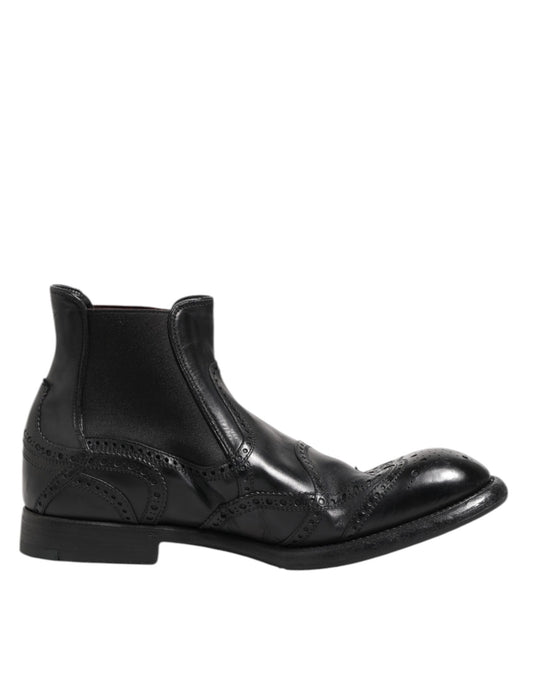 Dolce & Gabbana Black Leather Ankle Boots Slip On Shoes Dolce & Gabbana