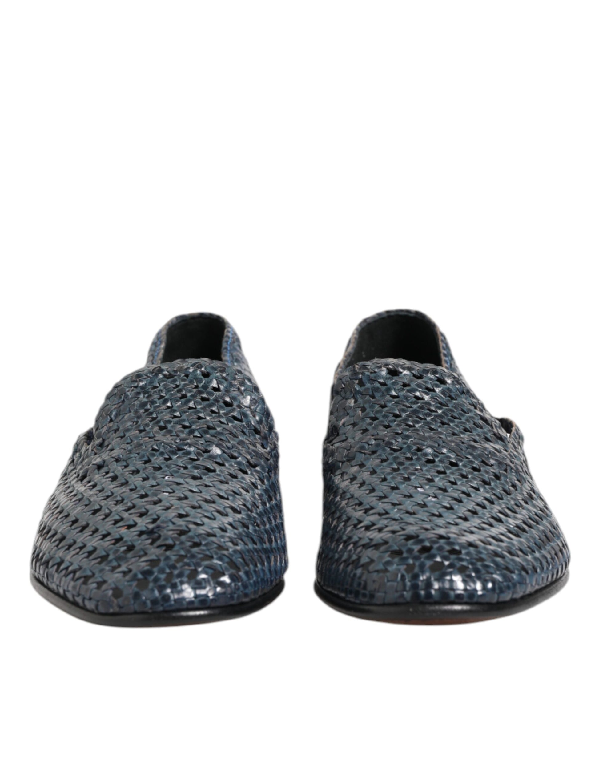 Dolce & Gabbana Blue Woven Leather Slip On Loafers Shoes Dolce & Gabbana
