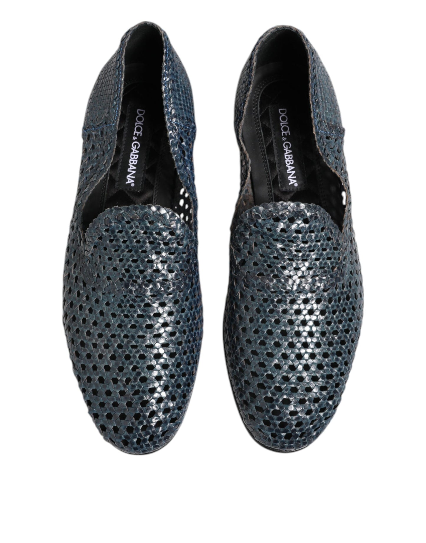 Dolce & Gabbana Blue Woven Leather Slip On Loafers Shoes Dolce & Gabbana