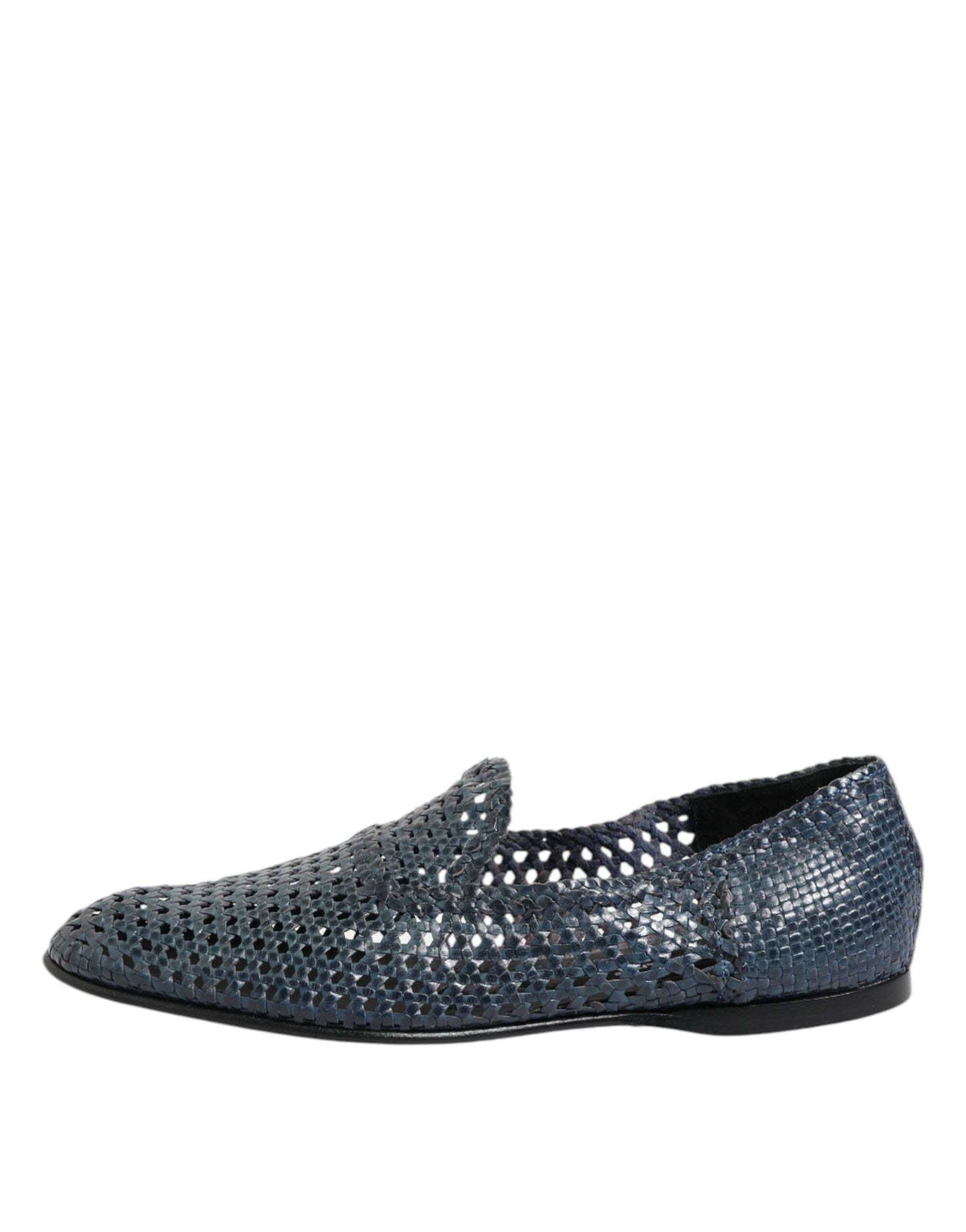 Dolce & Gabbana Blue Woven Leather Slip On Loafers Shoes Dolce & Gabbana