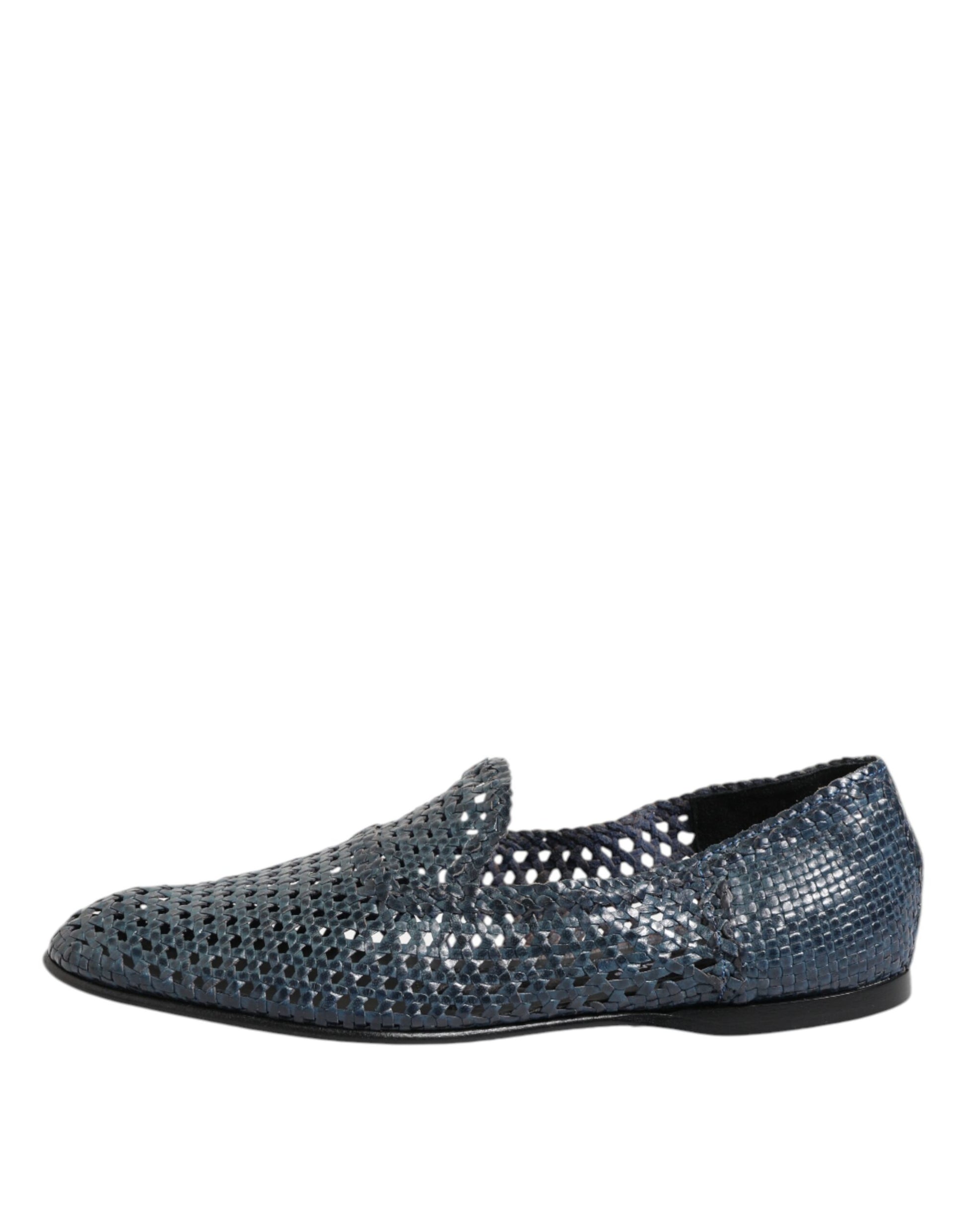 Dolce & Gabbana Blue Woven Leather Slip On Loafers Shoes Dolce & Gabbana