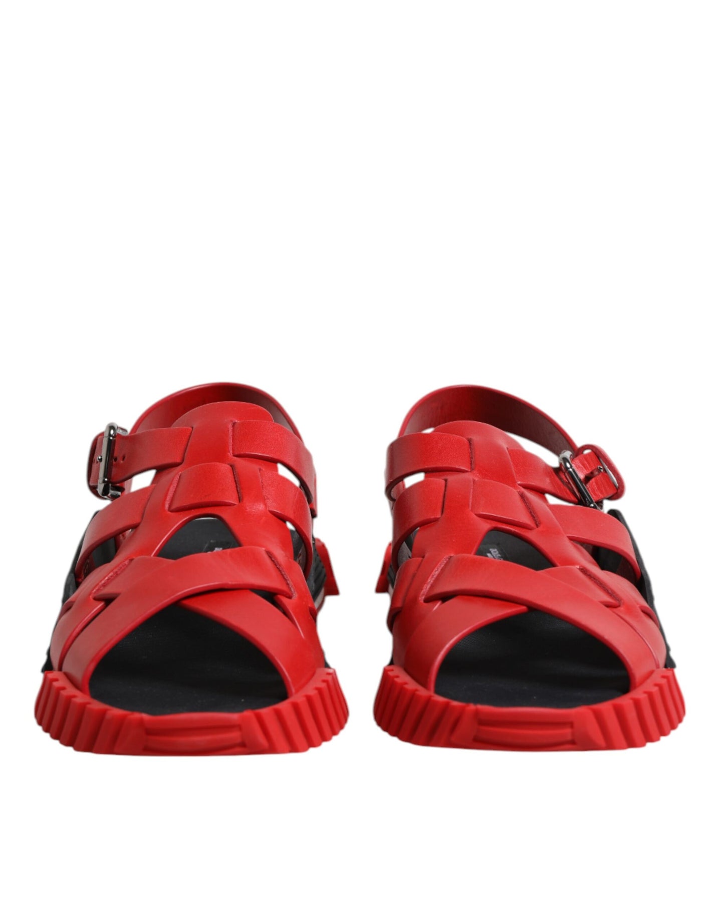 Dolce & Gabbana Red Black Leather Ankle Strap Sandals Shoes Dolce & Gabbana