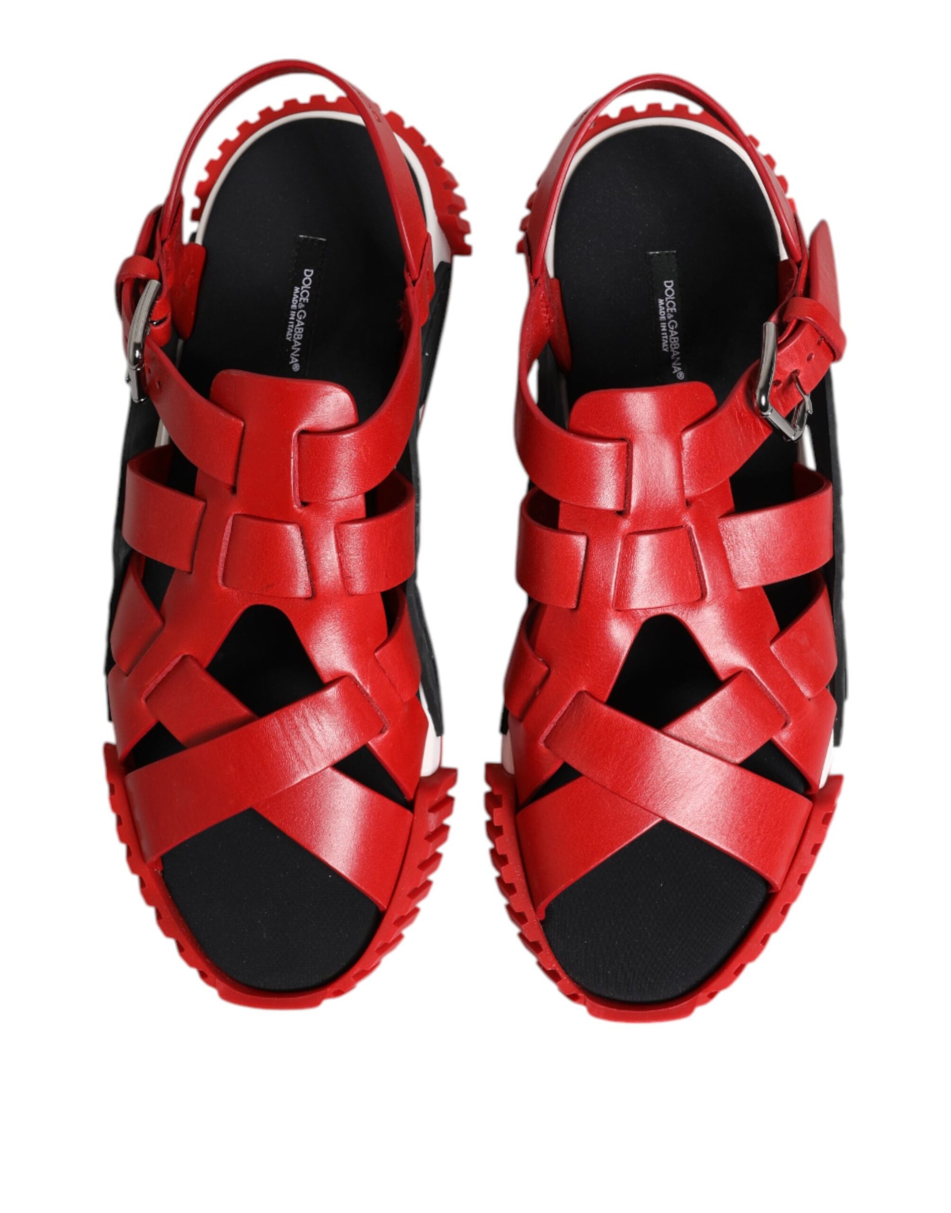 Dolce & Gabbana Red Black Leather Ankle Strap Sandals Shoes Dolce & Gabbana