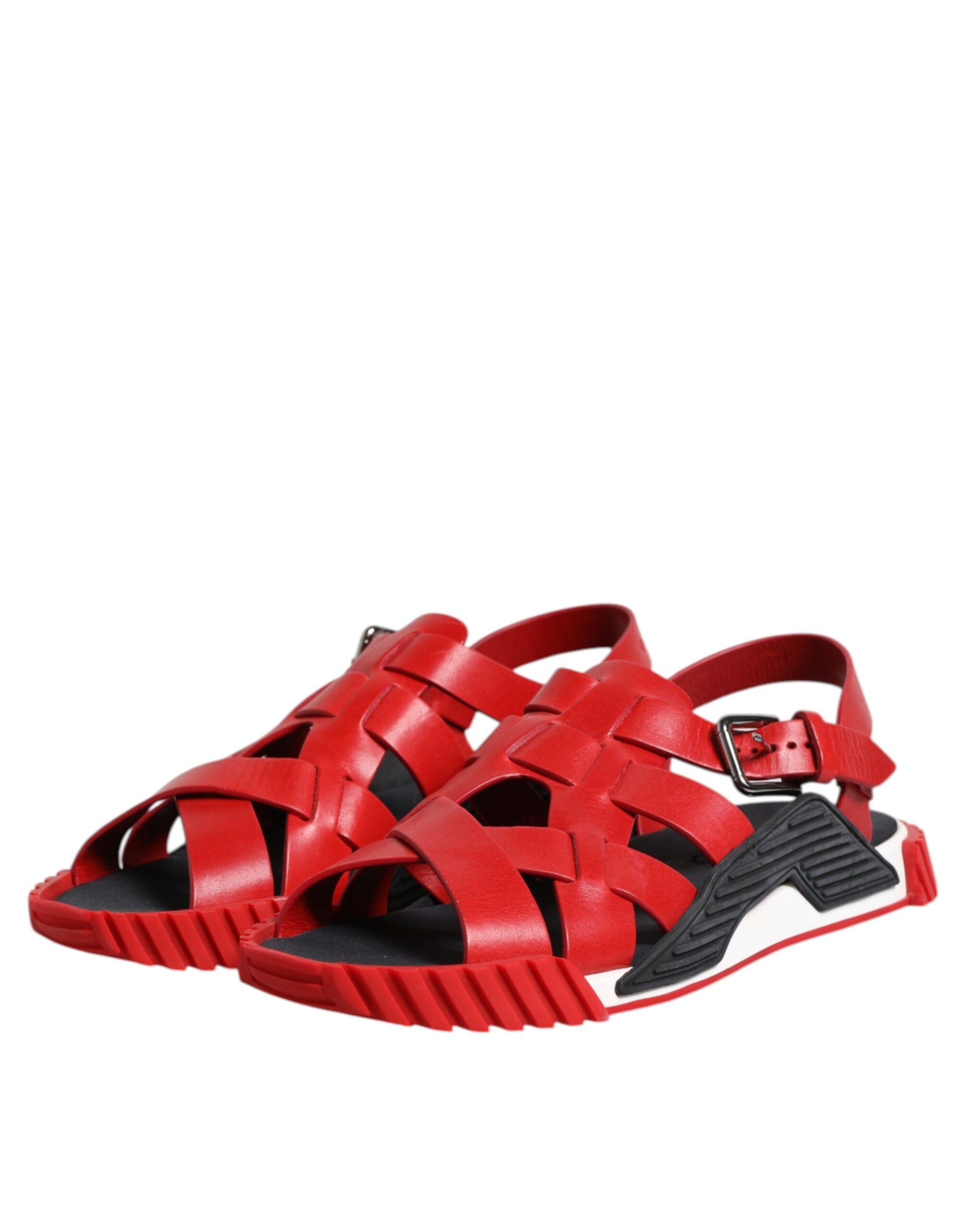 Dolce & Gabbana Red Black Leather Ankle Strap Sandals Shoes Dolce & Gabbana