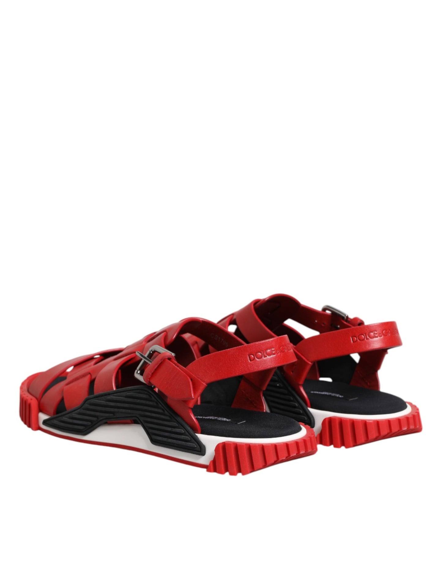 Dolce & Gabbana Red Black Leather Ankle Strap Sandals Shoes Dolce & Gabbana