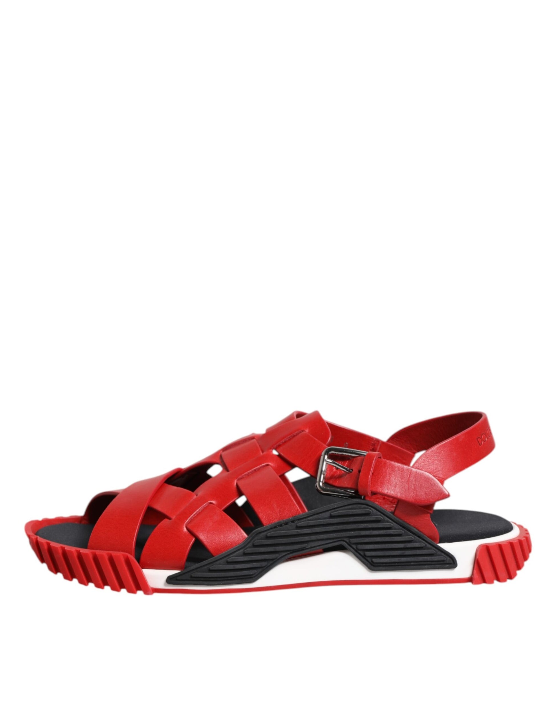 Dolce & Gabbana Red Black Leather Ankle Strap Sandals Shoes Dolce & Gabbana