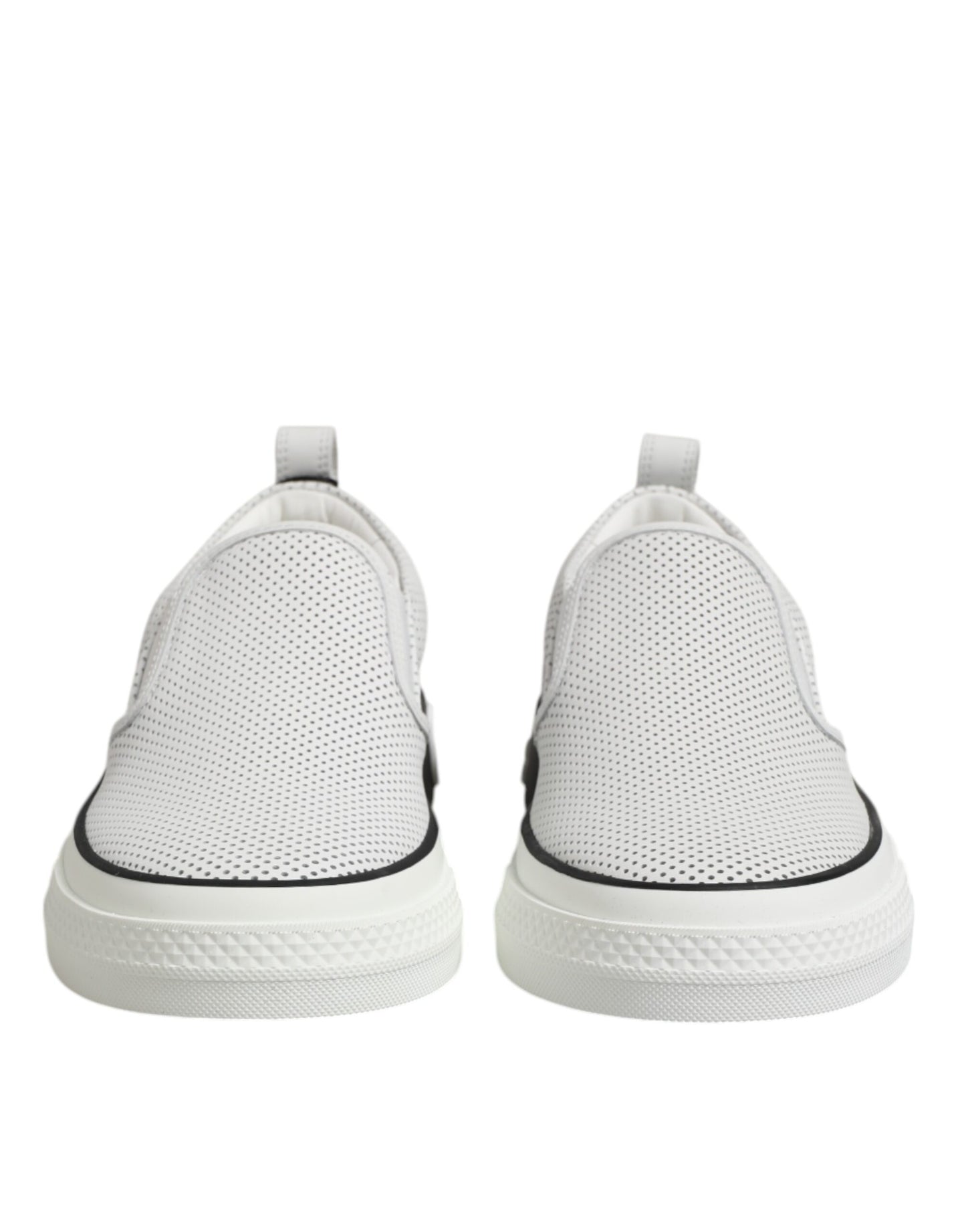 Dolce & Gabbana White Dotted Leather Slip On Men Sneakers Shoes Dolce & Gabbana