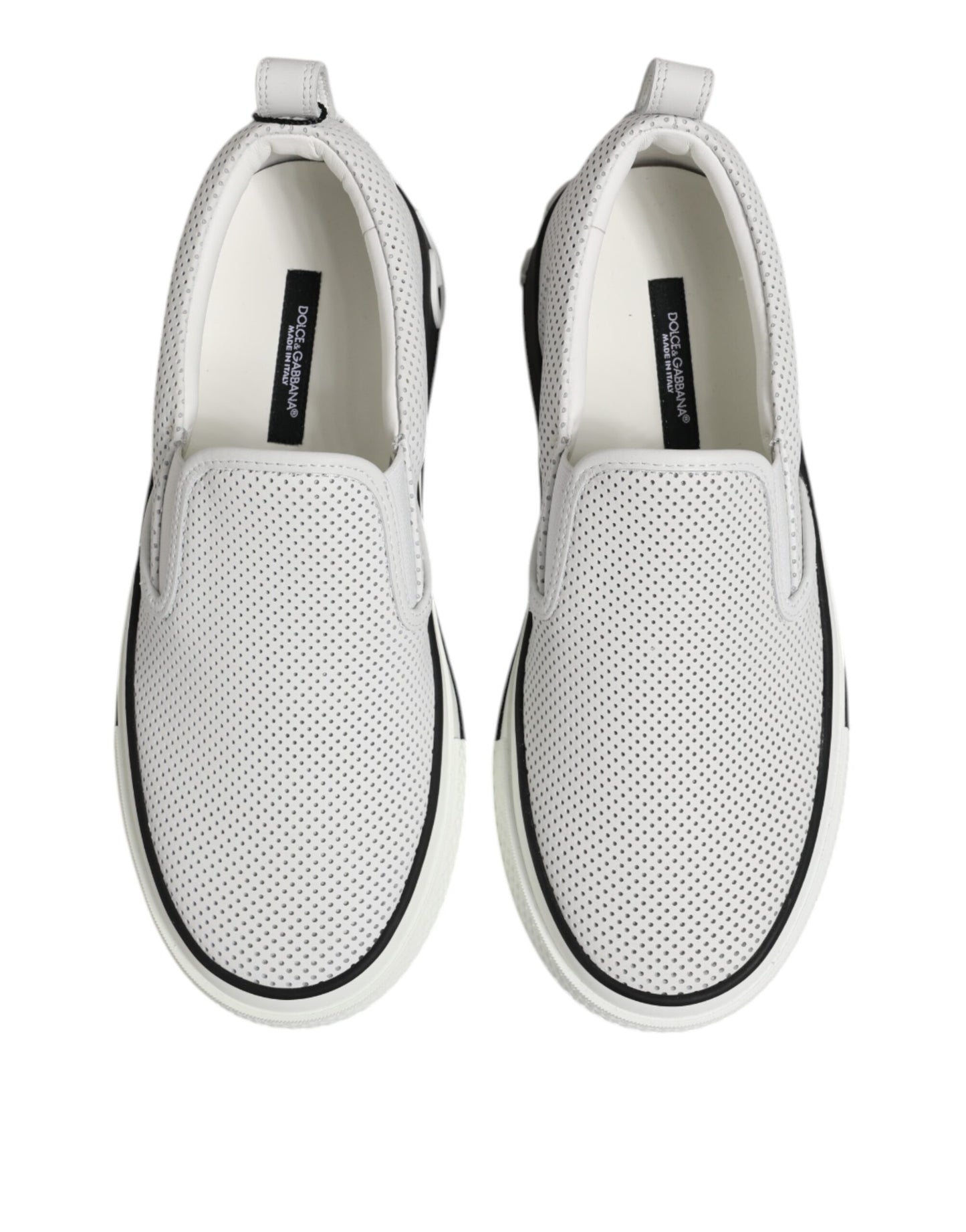 Dolce & Gabbana White Dotted Leather Slip On Men Sneakers Shoes Dolce & Gabbana