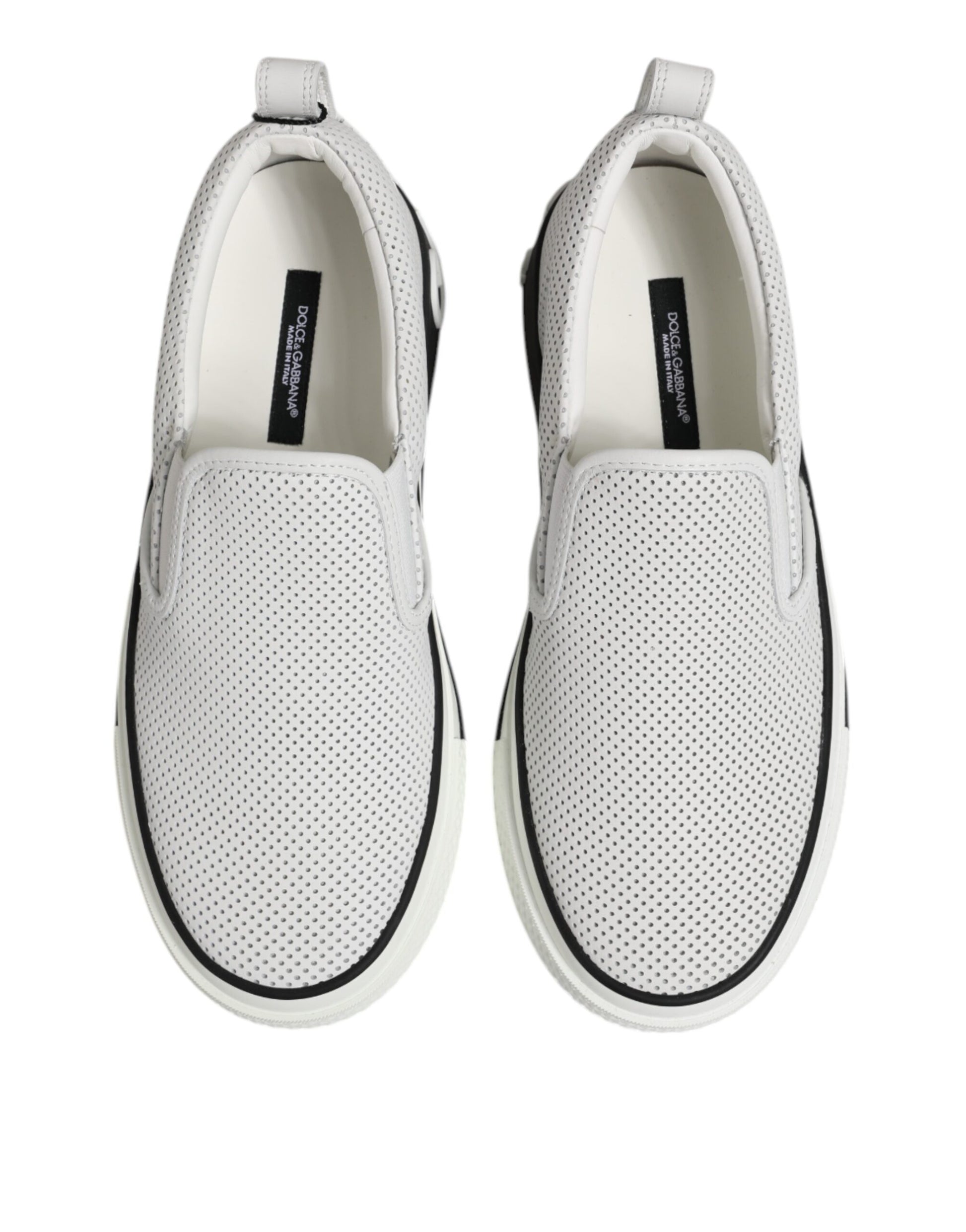 Dolce & Gabbana White Dotted Leather Slip On Men Sneakers Shoes Dolce & Gabbana