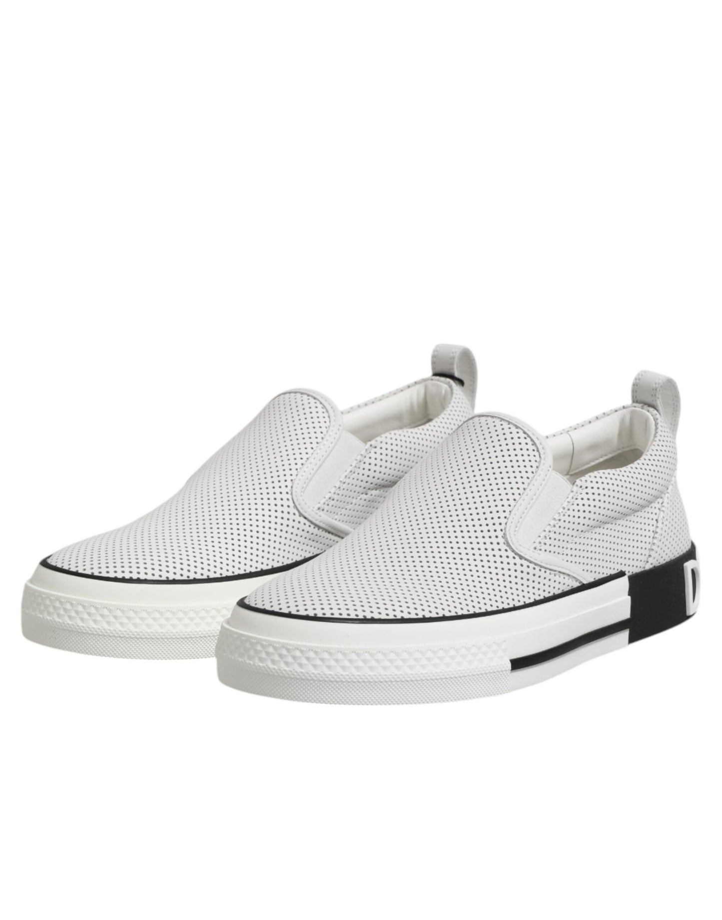 Dolce & Gabbana White Dotted Leather Slip On Men Sneakers Shoes Dolce & Gabbana