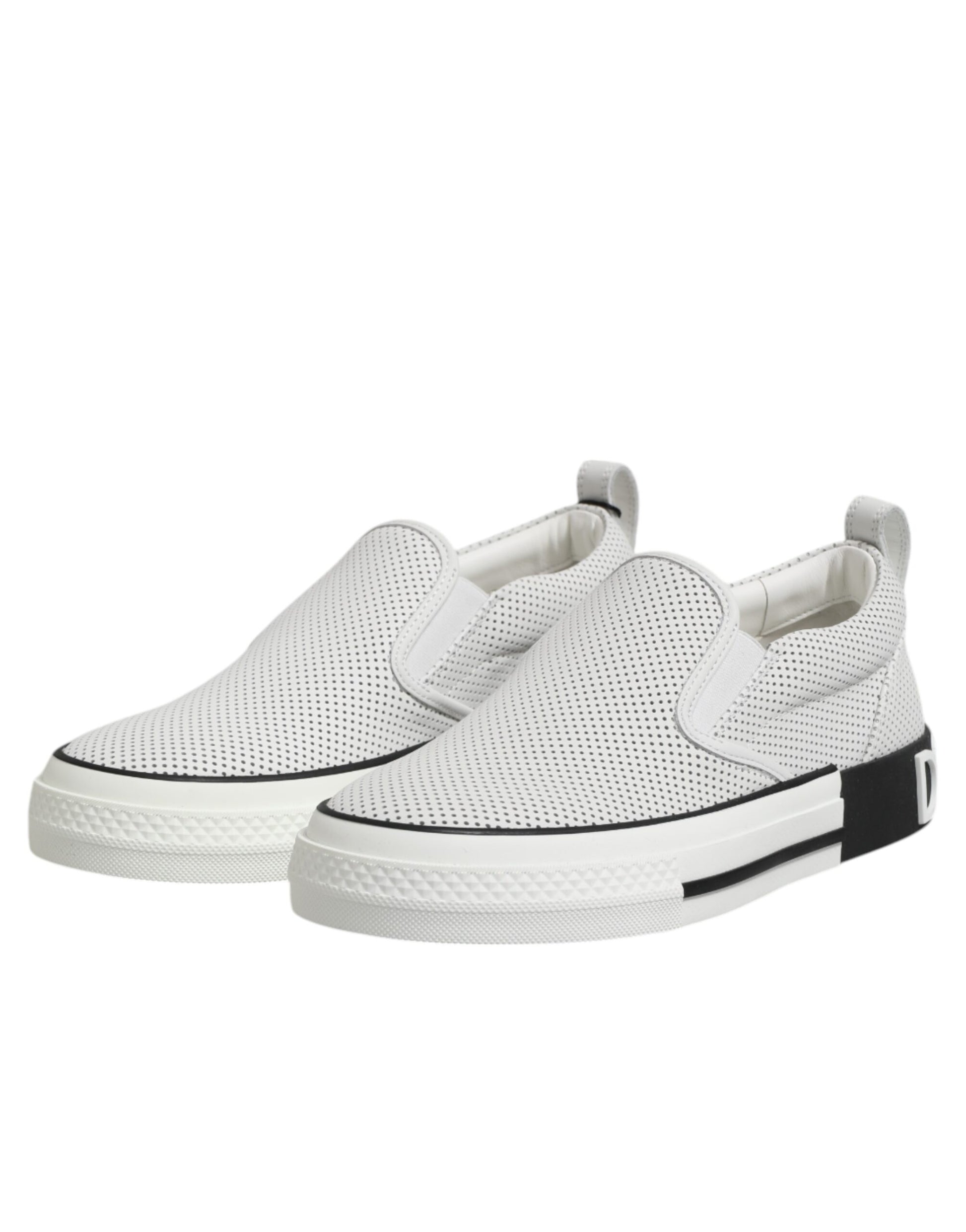 Dolce & Gabbana White Dotted Leather Slip On Men Sneakers Shoes Dolce & Gabbana