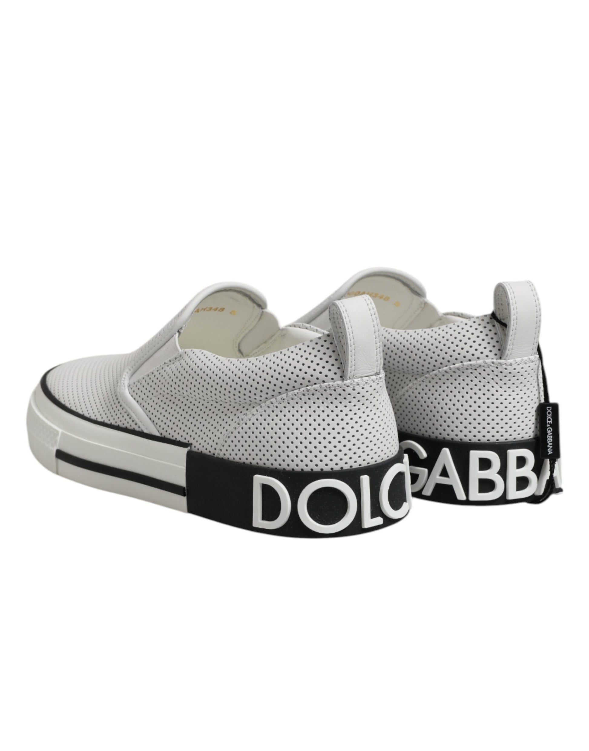 Dolce & Gabbana White Dotted Leather Slip On Men Sneakers Shoes Dolce & Gabbana