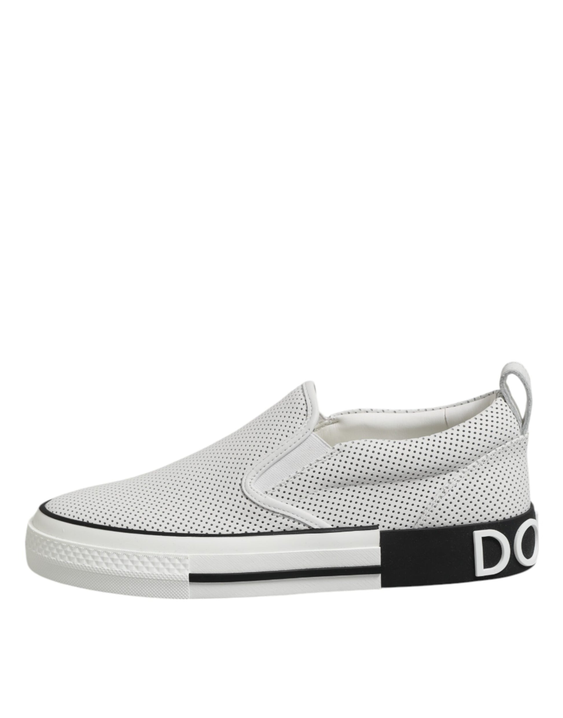 Dolce & Gabbana White Dotted Leather Slip On Men Sneakers Shoes Dolce & Gabbana