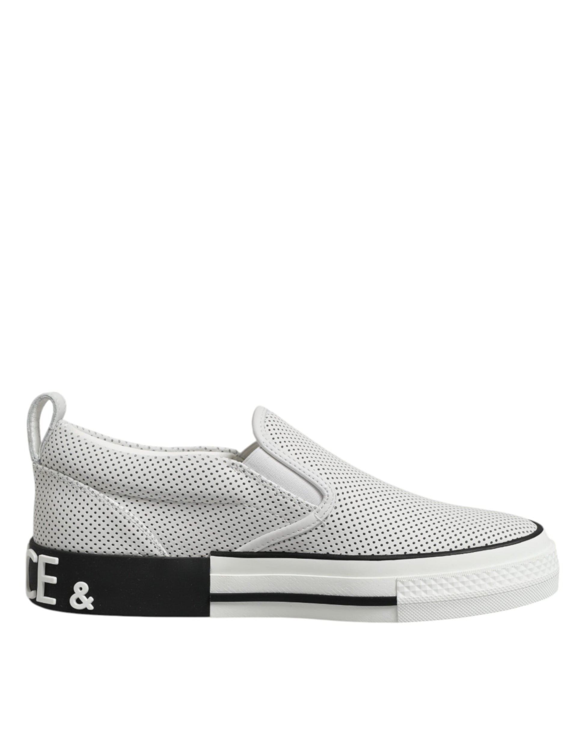 Dolce & Gabbana White Dotted Leather Slip On Men Sneakers Shoes Dolce & Gabbana