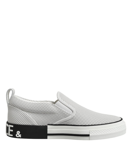 Dolce & Gabbana White Dotted Leather Slip On Men Sneakers Shoes Dolce & Gabbana