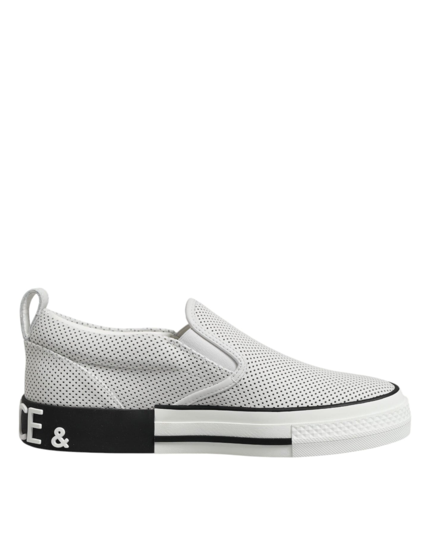 Dolce & Gabbana White Dotted Leather Slip On Men Sneakers Shoes Dolce & Gabbana