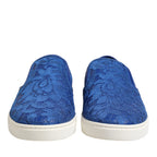 Dolce & Gabbana Blue Leather Lace Slip On Sneaker Shoes