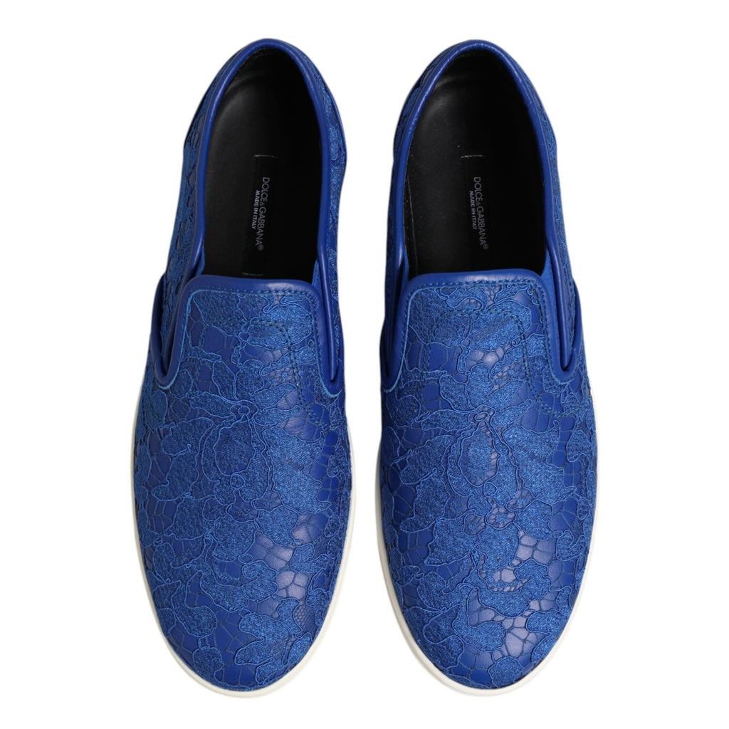 Dolce & Gabbana Blue Leather Lace Slip On Sneaker Shoes