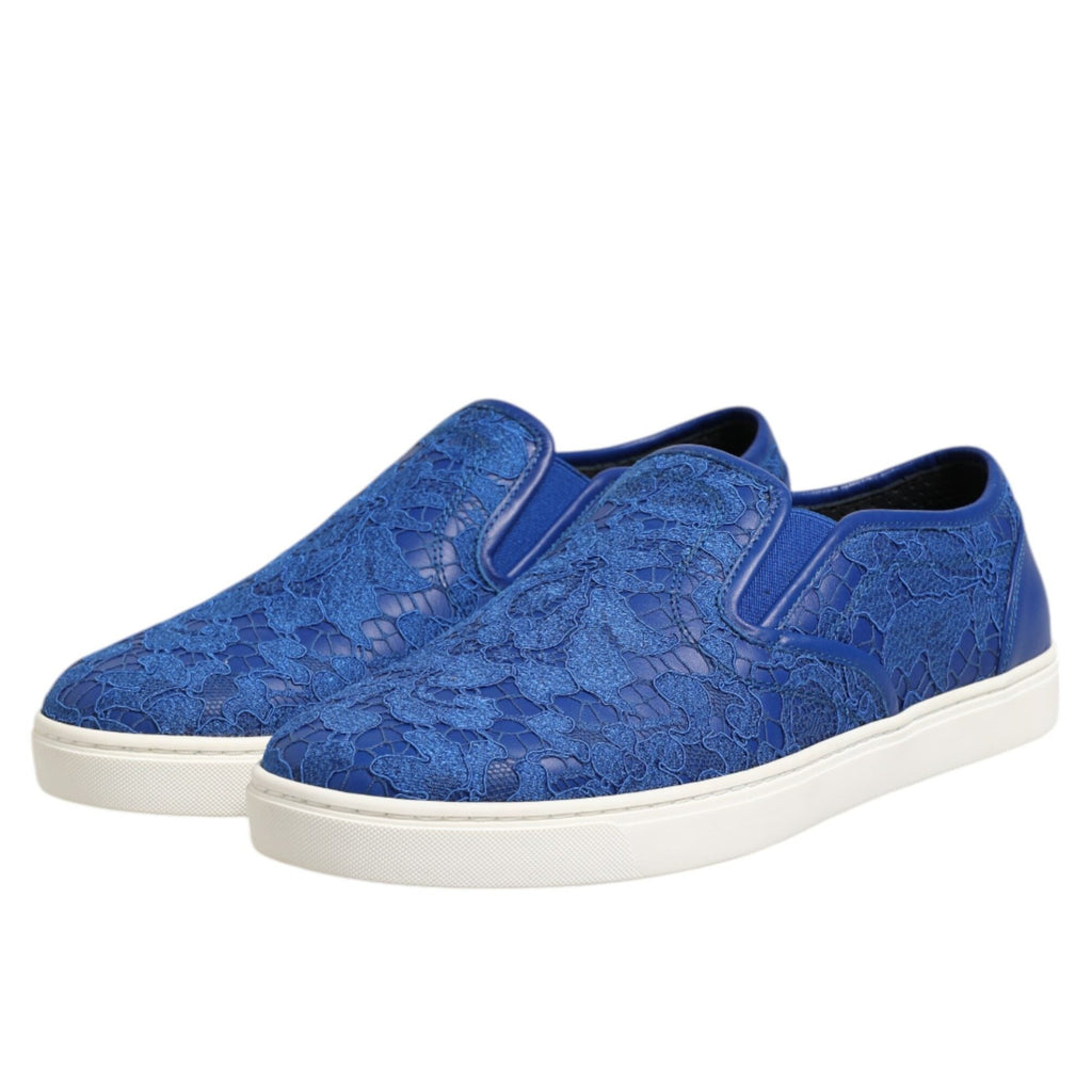 Dolce & Gabbana Blue Leather Lace Slip On Sneaker Shoes