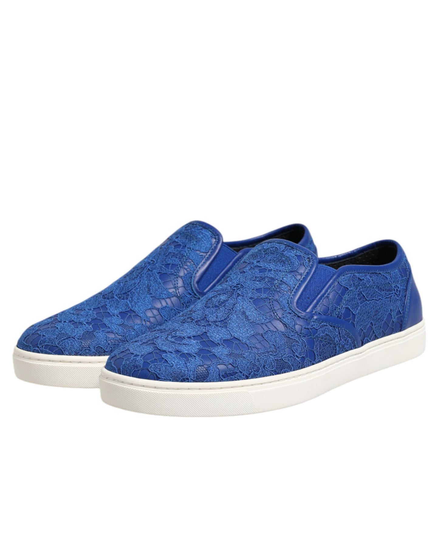Dolce & Gabbana Blue Leather Lace Slip On Sneaker Shoes Dolce & Gabbana