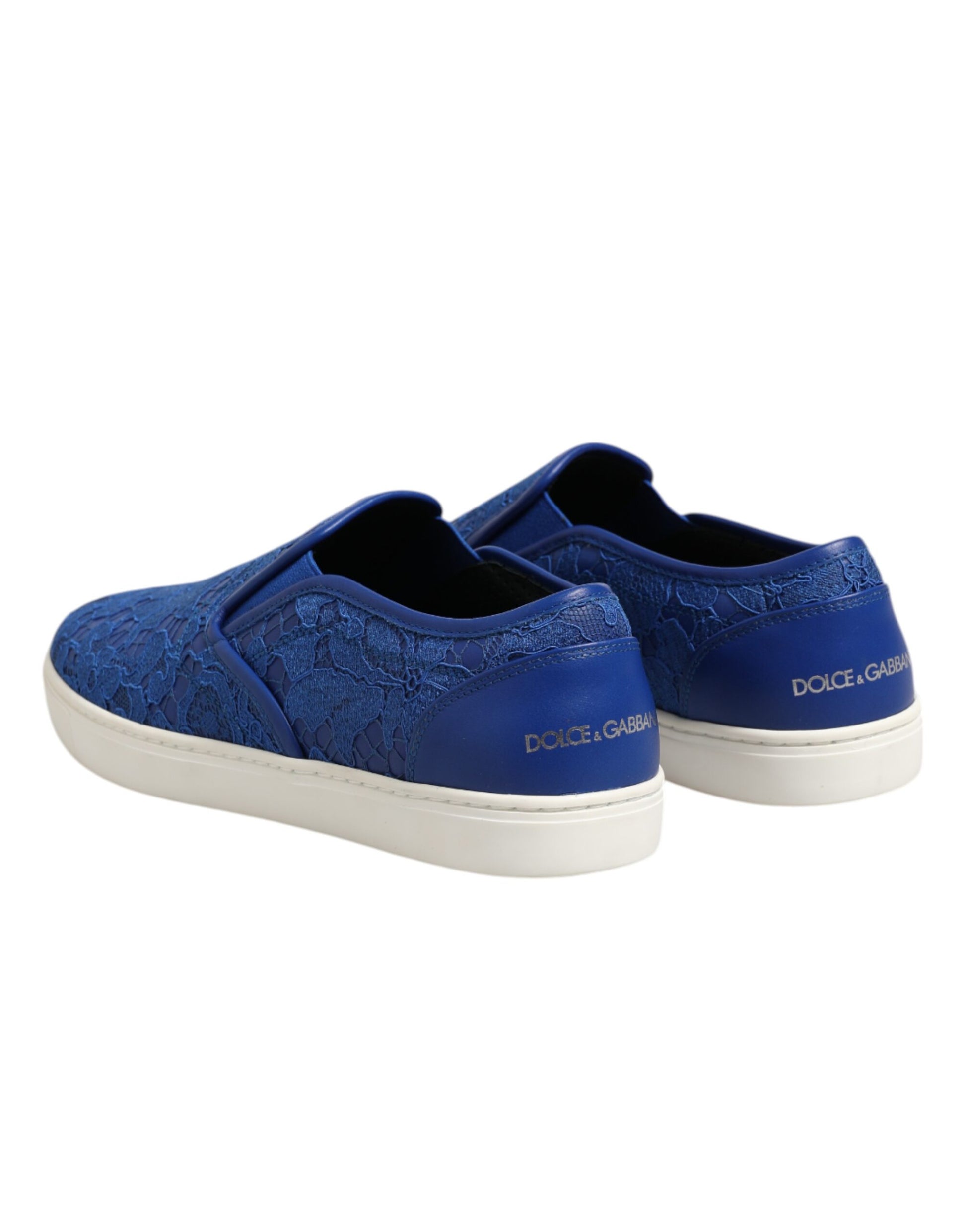 Dolce & Gabbana Blue Leather Lace Slip On Sneaker Shoes Dolce & Gabbana