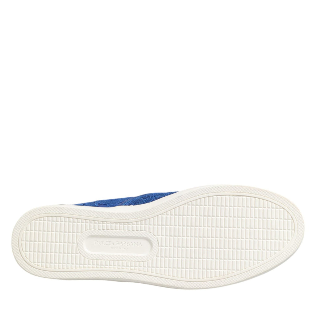 Dolce & Gabbana Blue Leather Lace Slip On Sneaker Shoes