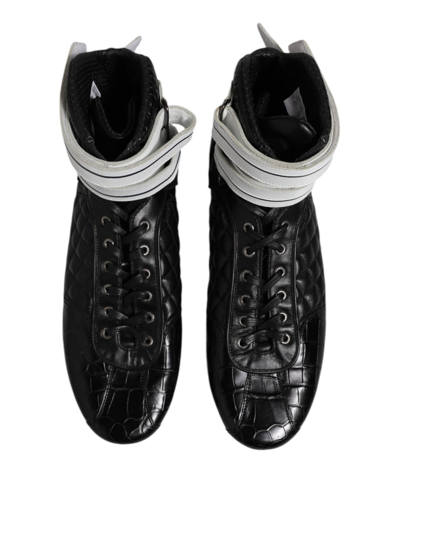 Dolce & Gabbana Black Quilted Leather Lace Up Sneakers Shoes Dolce & Gabbana